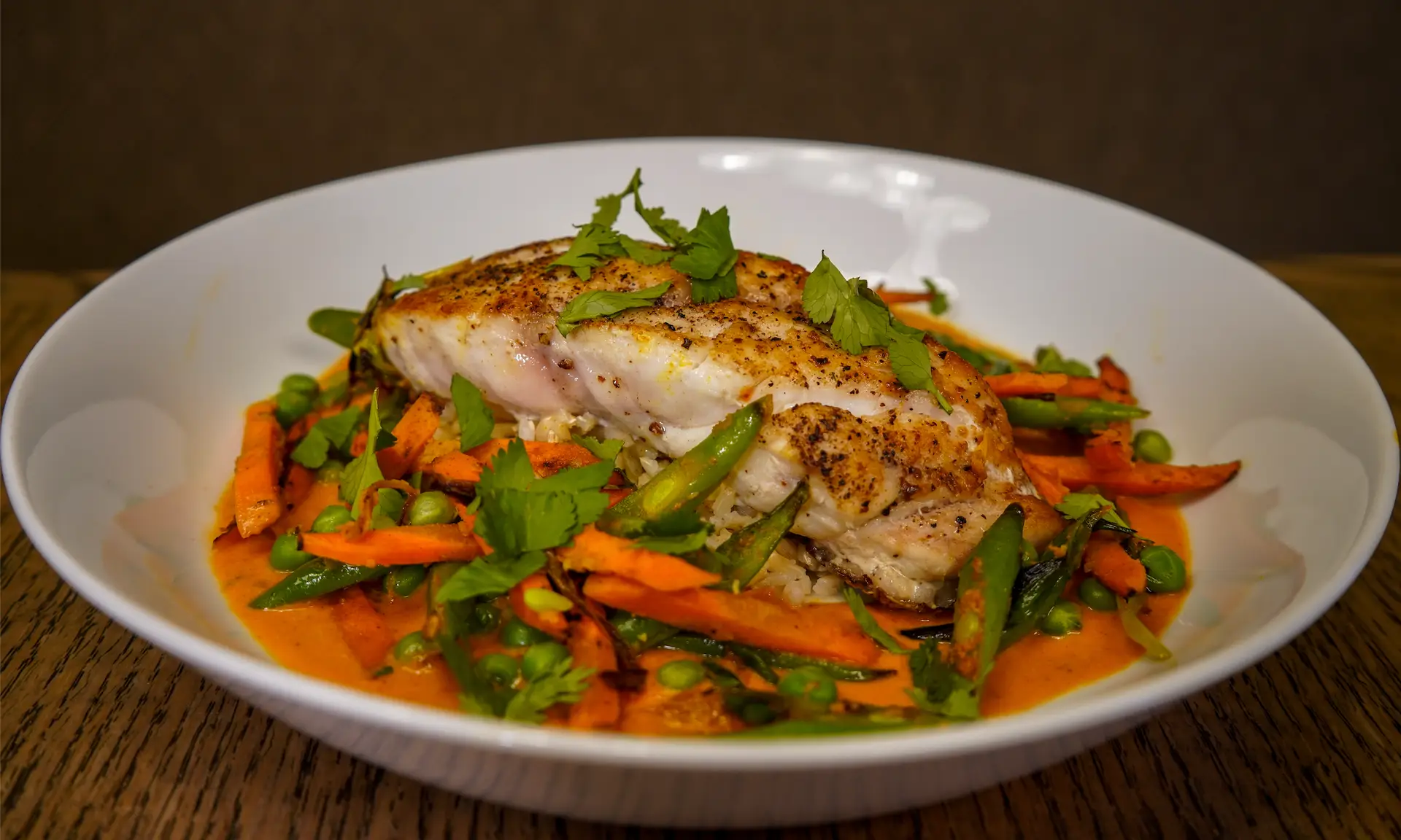 prepared grouper filet with Ginger & Coconut Curry recipe cover photo